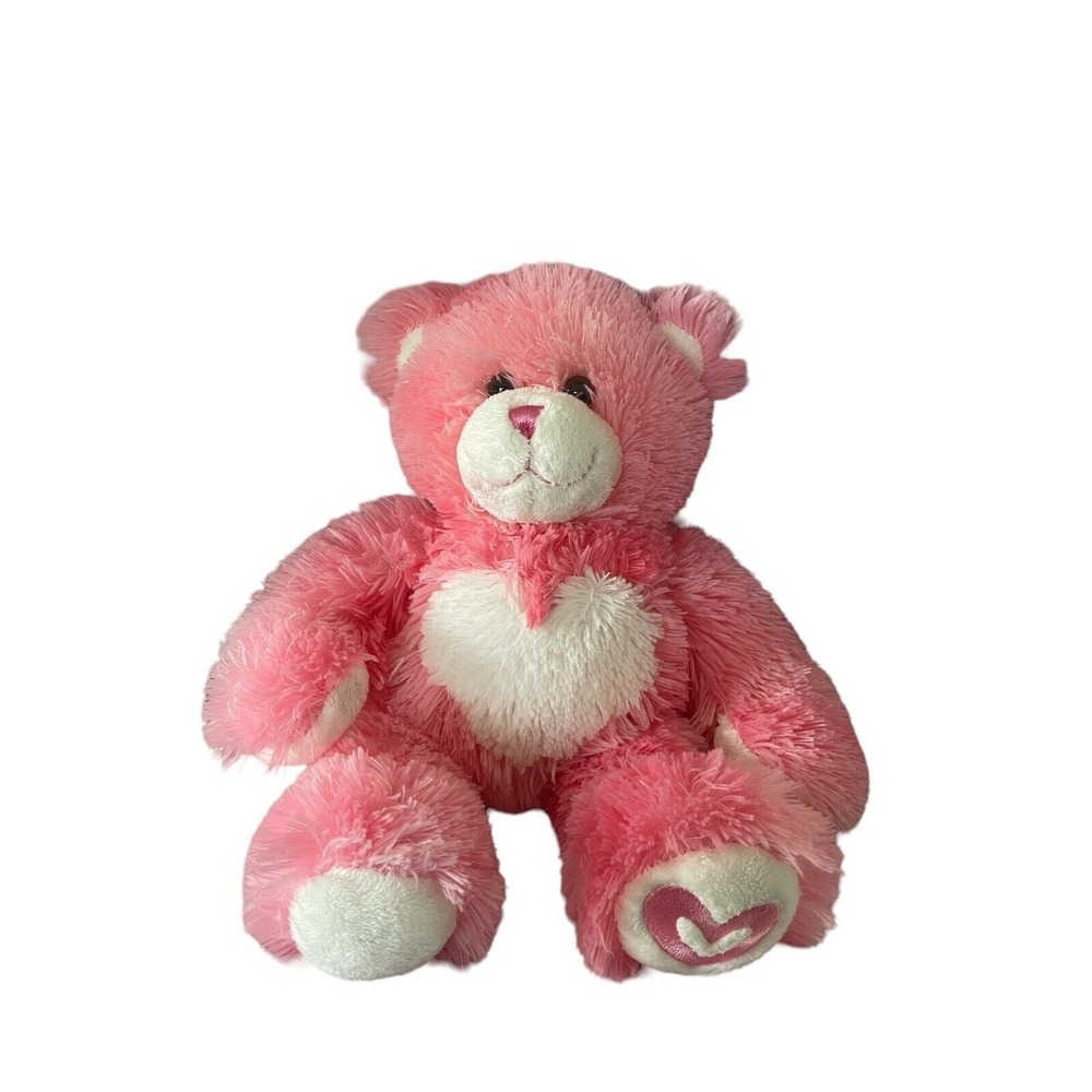 Build A Bear‎ Pink White Bear Heart On Foot Magnetic Hands Stuffed Animal Plush